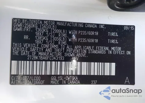 2015 Lexus Rx 350 из США, поврежденный, VIN 2T2BK1BA6FC343193